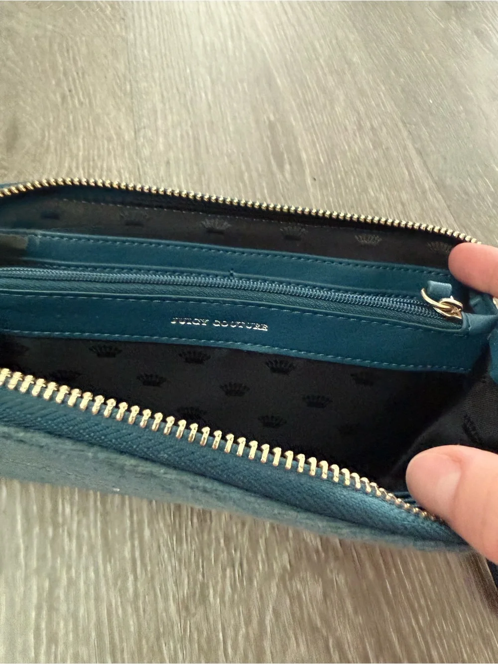 Juicy Couture Teal Suede Crystal Logo Zip Wallet